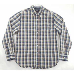 Grayers Shirt Mens Medium Blue Brown Beige Plaid 100% Cotton Classic Button-Down